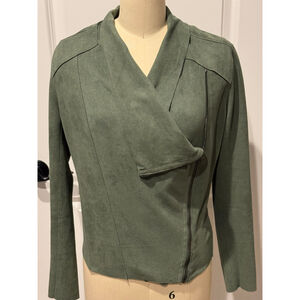 Women's [BLANKNYC] Green Faux Micro Suede Asymmetrical stretch moto Zip Jacket M